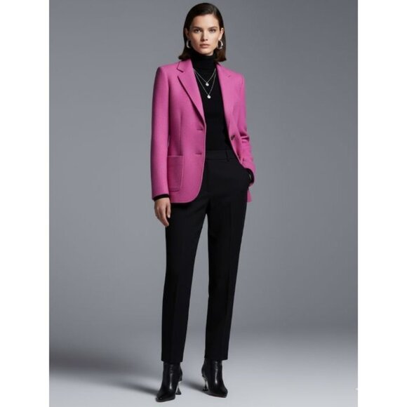 Lands End Pink Wool blend Tweed 2 Button Classic Twee Barbiecore Blazer 10 - Picture 1 of 16